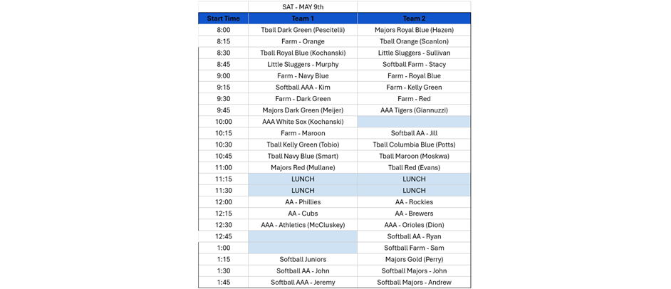Photo Day Schedule